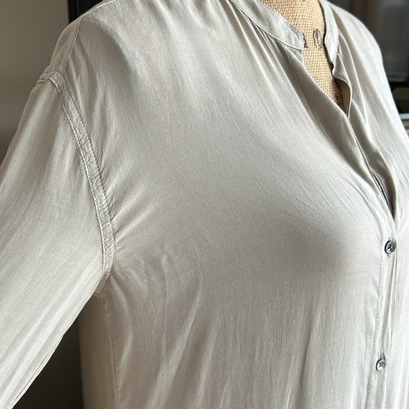 James Perse mandarin collar taupe gray brown long sleeve shirt dress 100% viscos - Picture 3 of 16